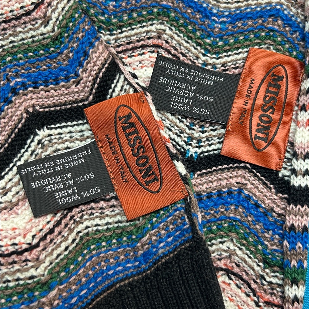 1641 Missoni Scarf and Beanie set Black White Blue - Picture 2 of 9